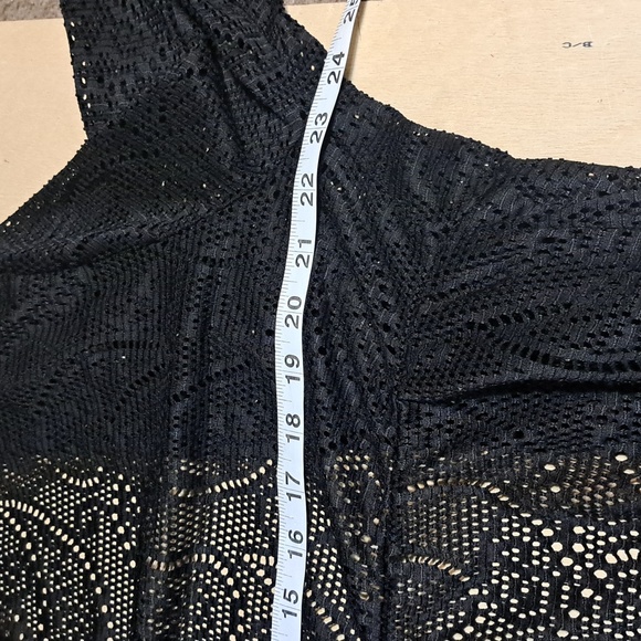 B31 Catalina Elegant Black Lace Kimono Duster Size 1X Swim Cover Up Tie Front - Picture 7 of 9